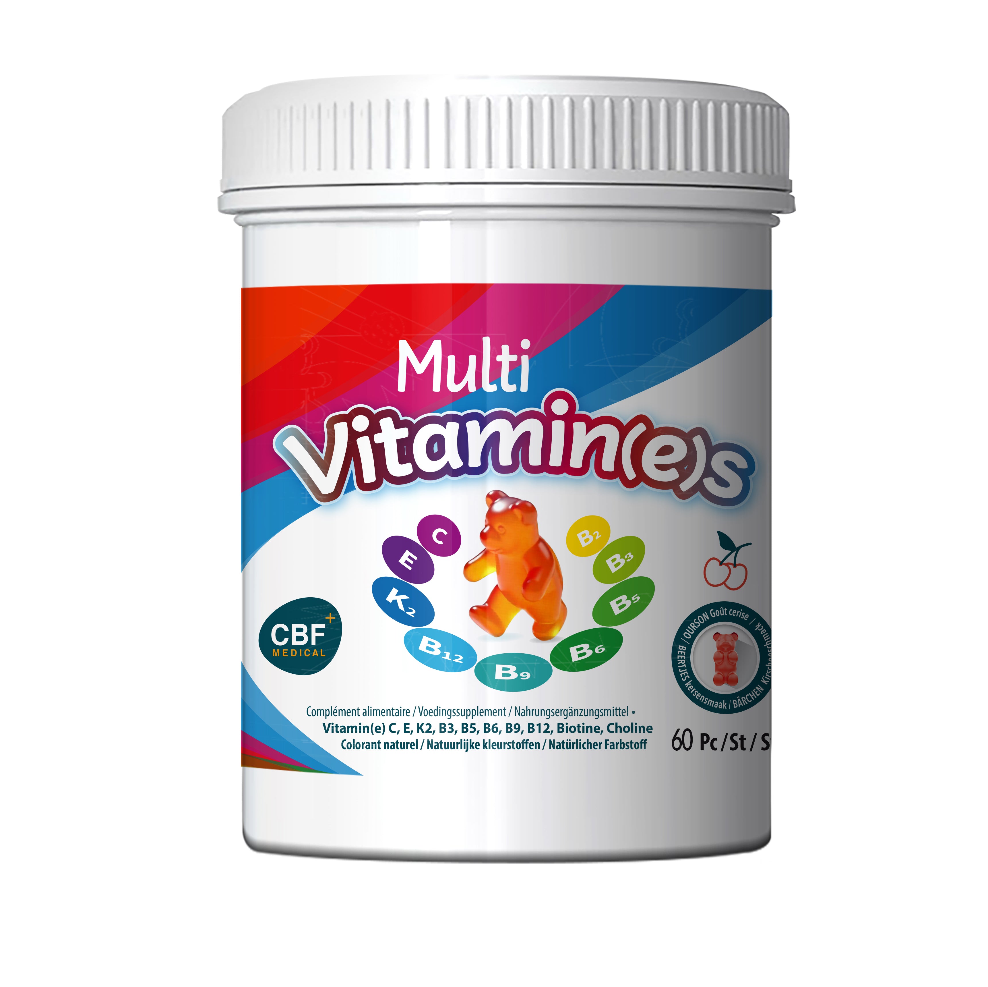 Gommes multivitamine - 🍊 Goût cerise - 60 🧸 oursons