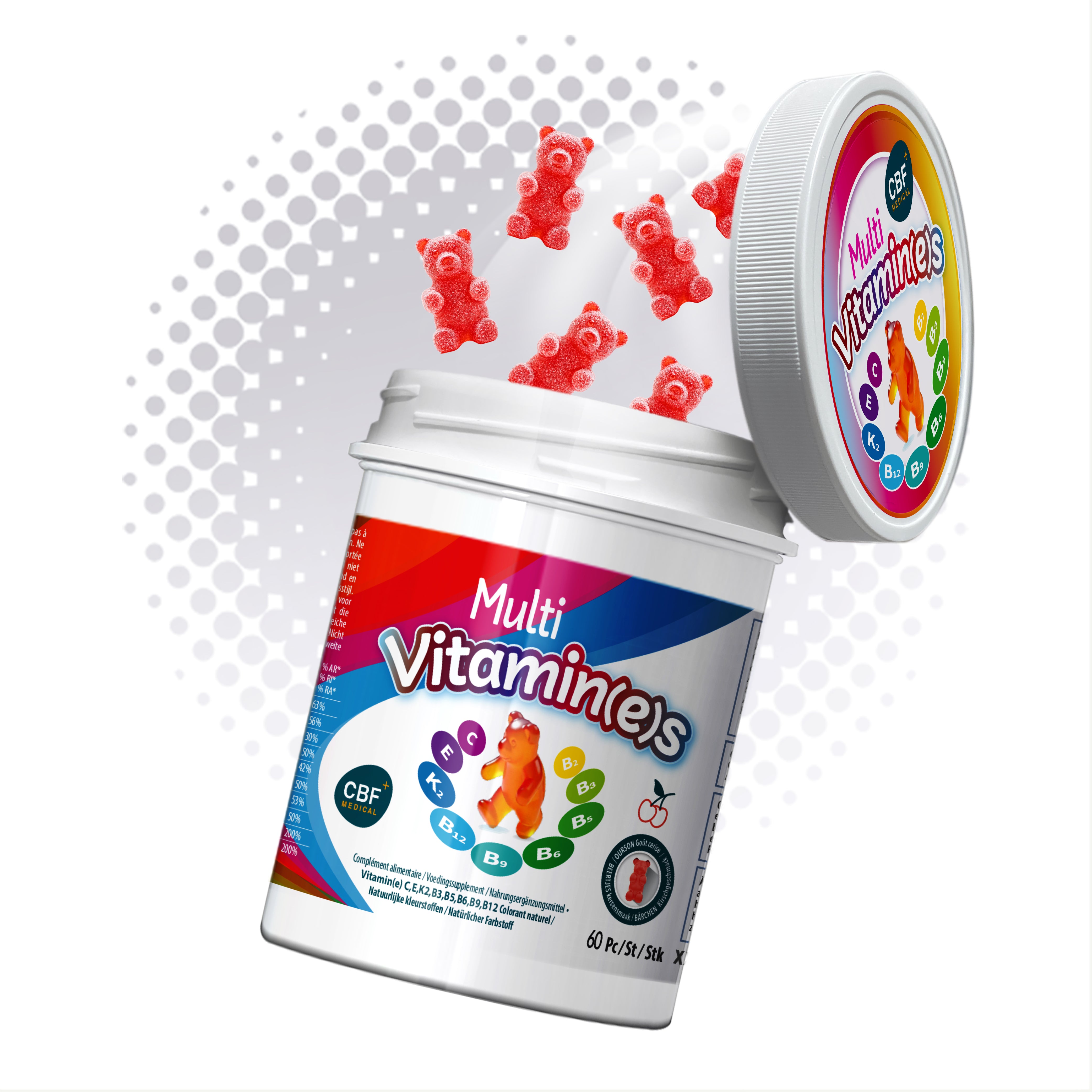 Gommes multivitamine - 🍊 Goût cerise - 60 🧸 oursons