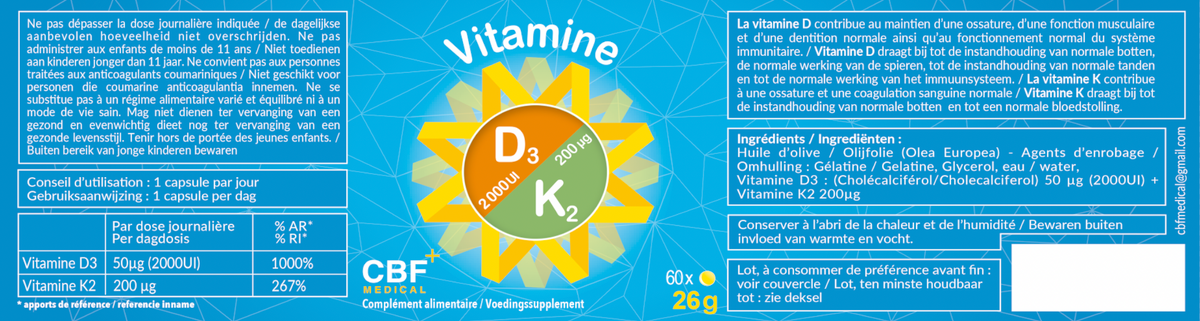 VITAMINE D3 K2 MK7 CBF All Trans - 60 softgels