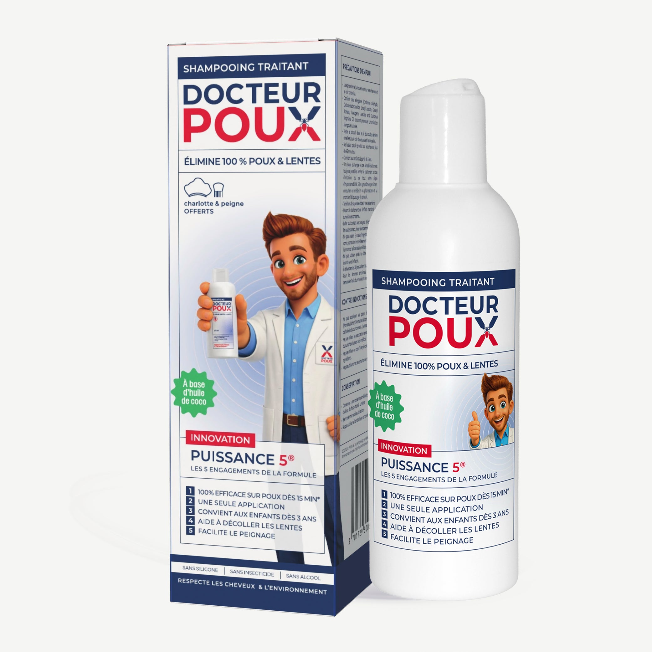 🧴 Shampooing traitant anti-poux 200 ml + peigne + charlotte – Docteur Poux