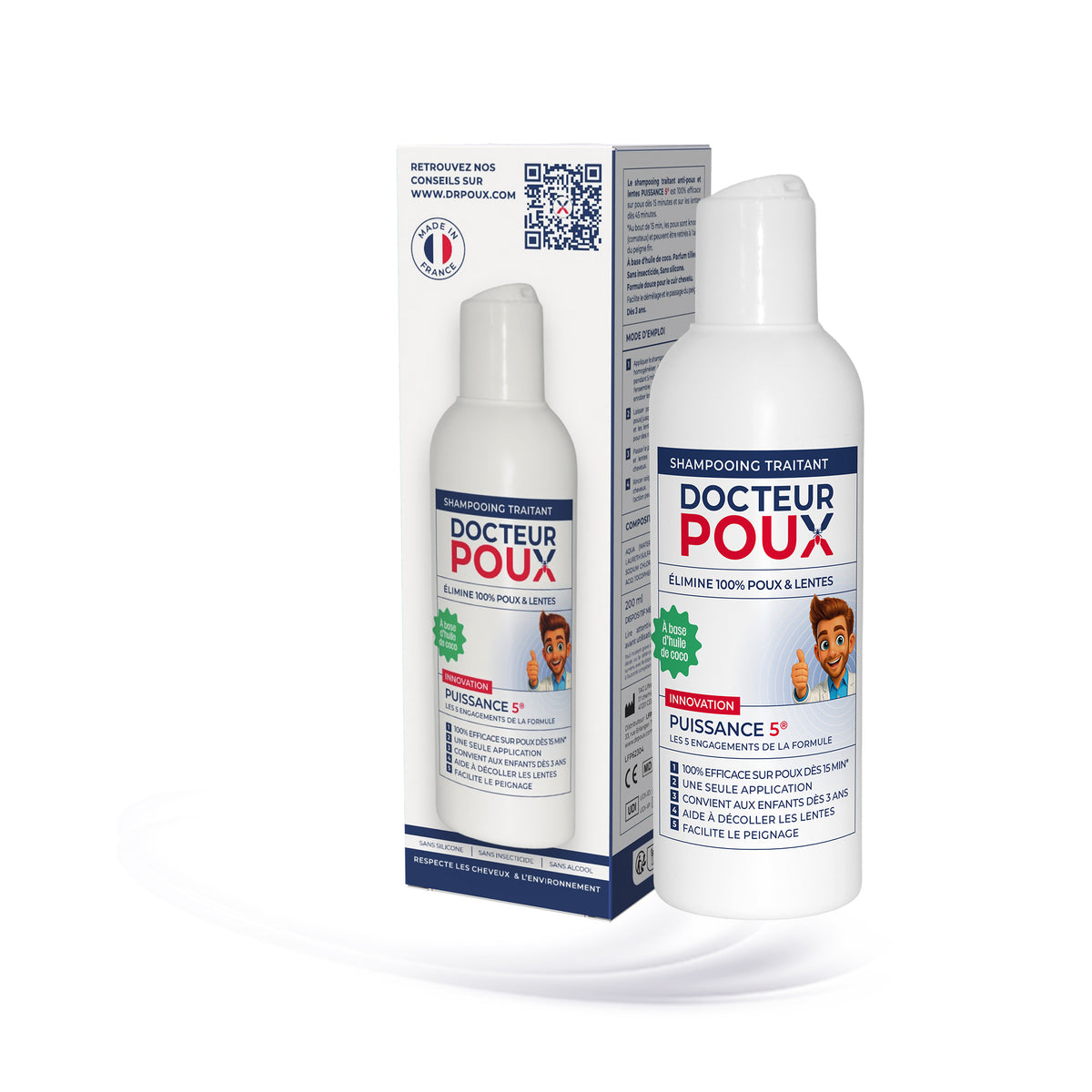 🧴 Shampooing traitant anti-poux 100 ml + peigne + charlotte – Docteur Poux