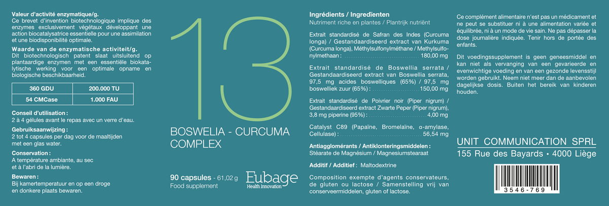 🌿 Eubage 13 Curcuma Complex – Für optimalen Komfort ✨ – 90 Kapseln