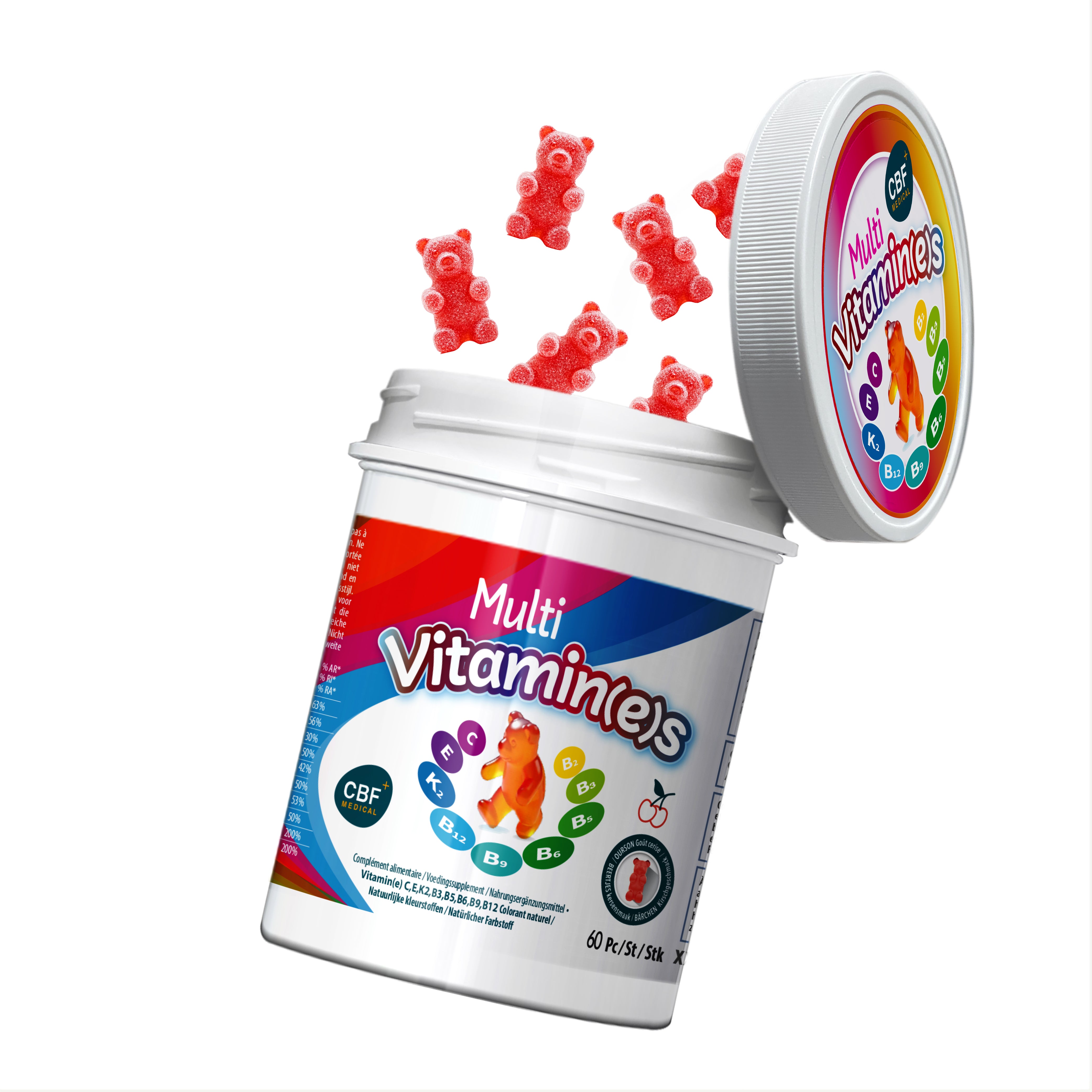 Gommes multivitamine - 🍊 Goût cerise - 60 🧸 oursons