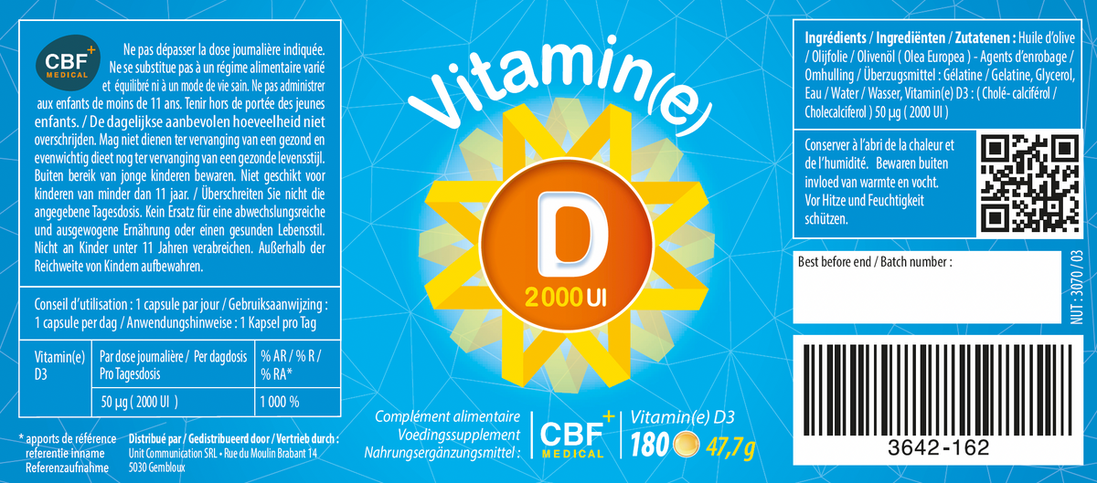 VITAMINE D3 CBF FORTE 2.000 IU - 180 softgels