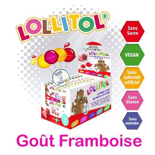 🍇 Lollitol - Sucettes SANS SUCRES au Goût Framboise 🍭✨ ( achat minimum de 25 Sucettes ) - CBF Medical