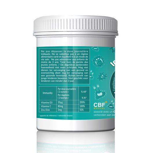 Gommes immunity - 🍊 Goût orange - 60 🧸 oursons - CBF Medical