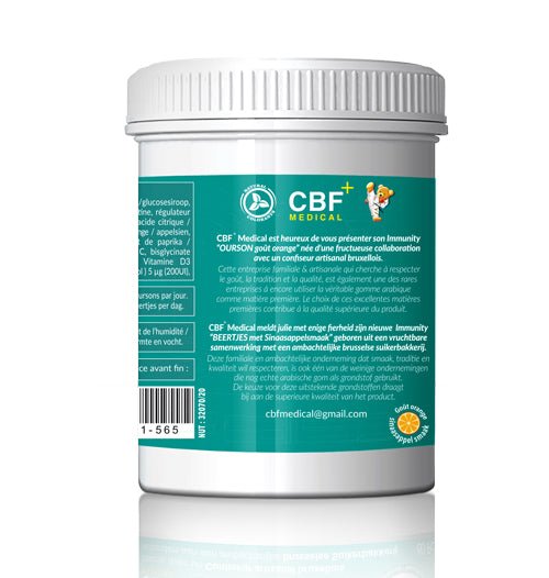 Gommes immunity - 🍊 Goût orange - 60 🧸 oursons - CBF Medical