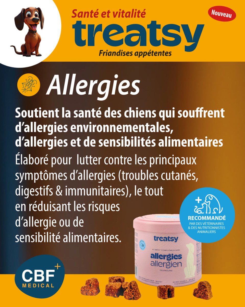 🐶 Treatsy Allergies - Compléments appétents pour chiens sensibles ou allergiques 🌿🩺 - CBF Medical