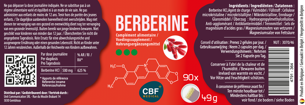 🌿 Berbérine CBF – 500 mg | Confort digestif &amp; équilibre intestinal - 90 gélules