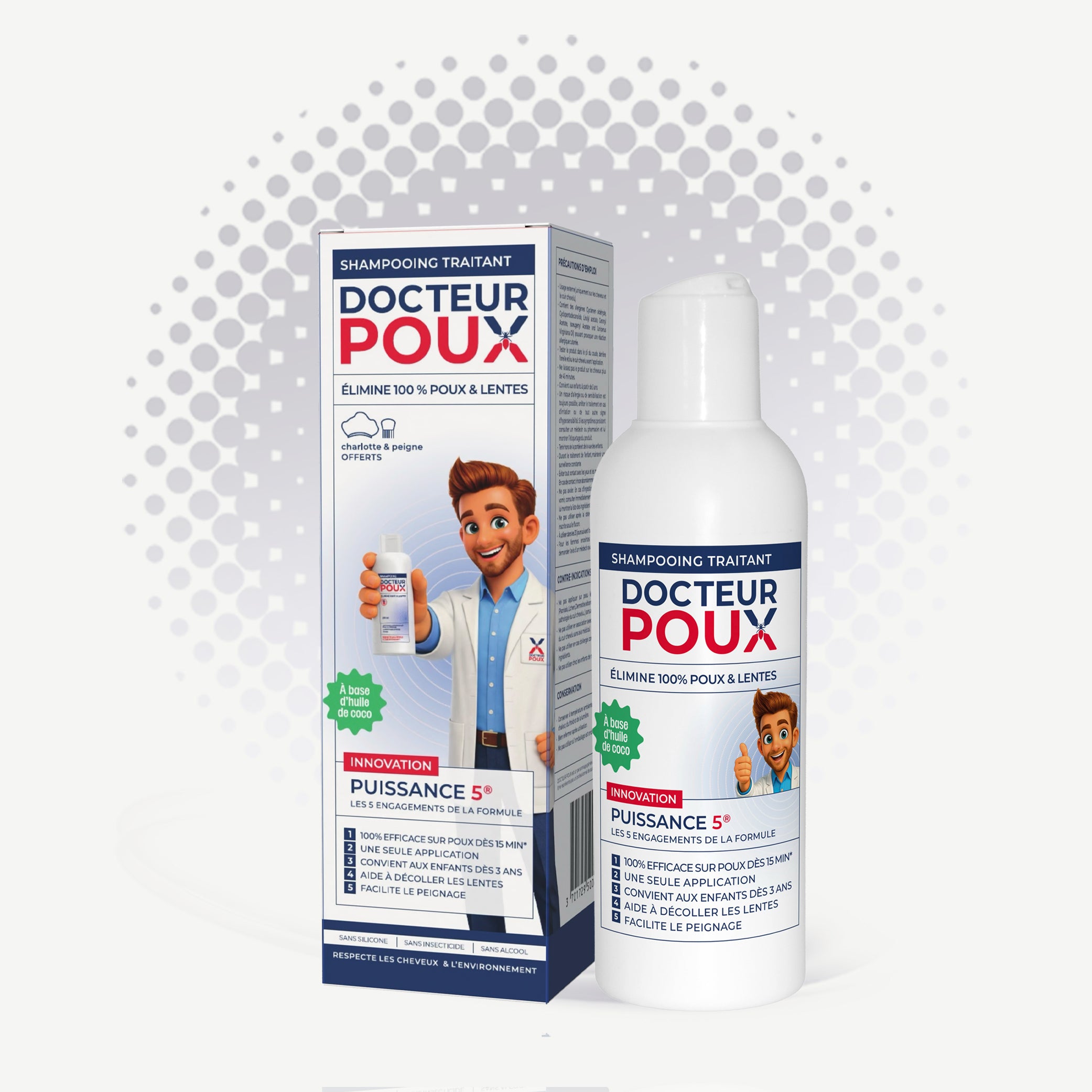 🧴 Shampooing traitant anti-poux 100 ml + peigne + charlotte – Docteur Poux