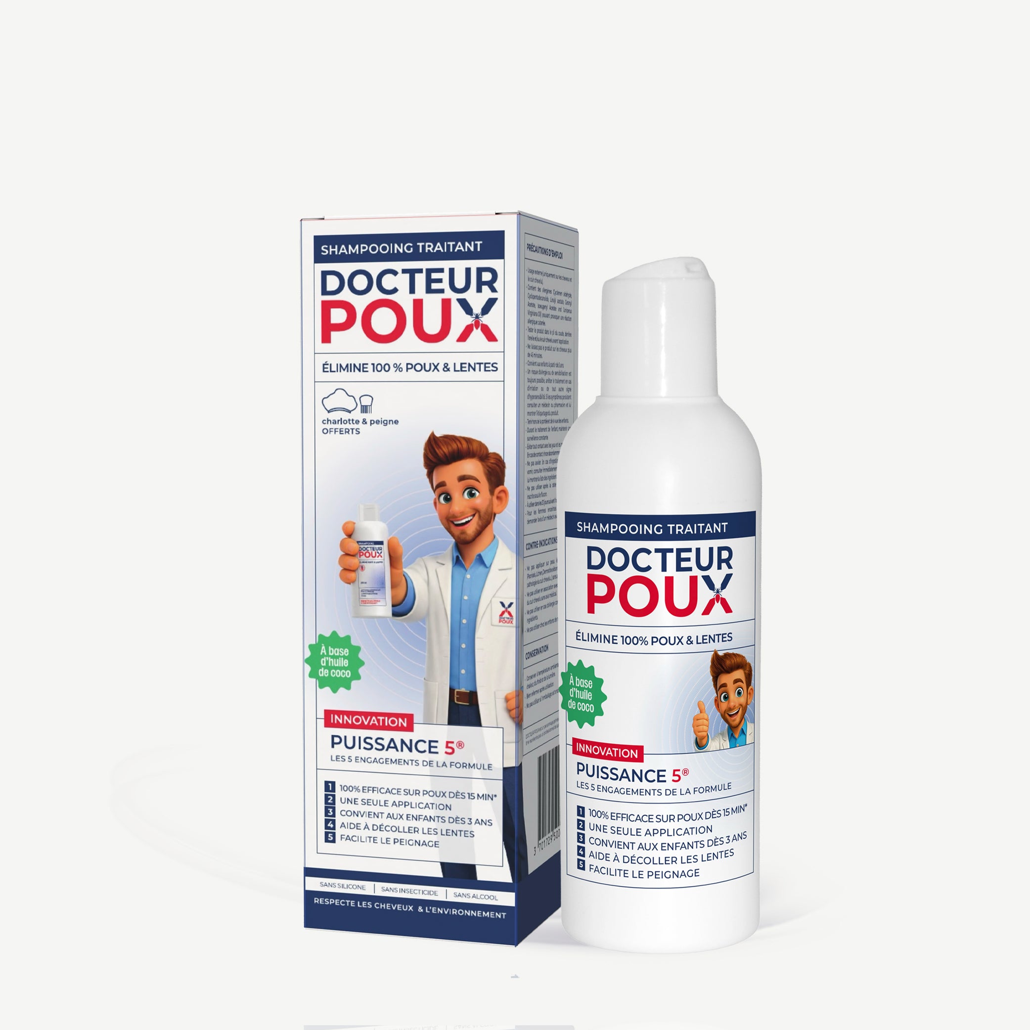 🧴 Shampooing traitant anti-poux 100 ml + peigne + charlotte – Docteur Poux