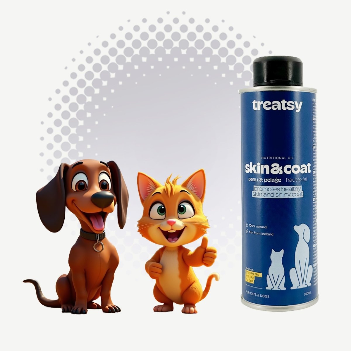 🐱 🐶 Treatsy Peau & pelage – Huiles appétente 250 ml pour chiens & chats 🌟🐶🐱 - CBF Medical
