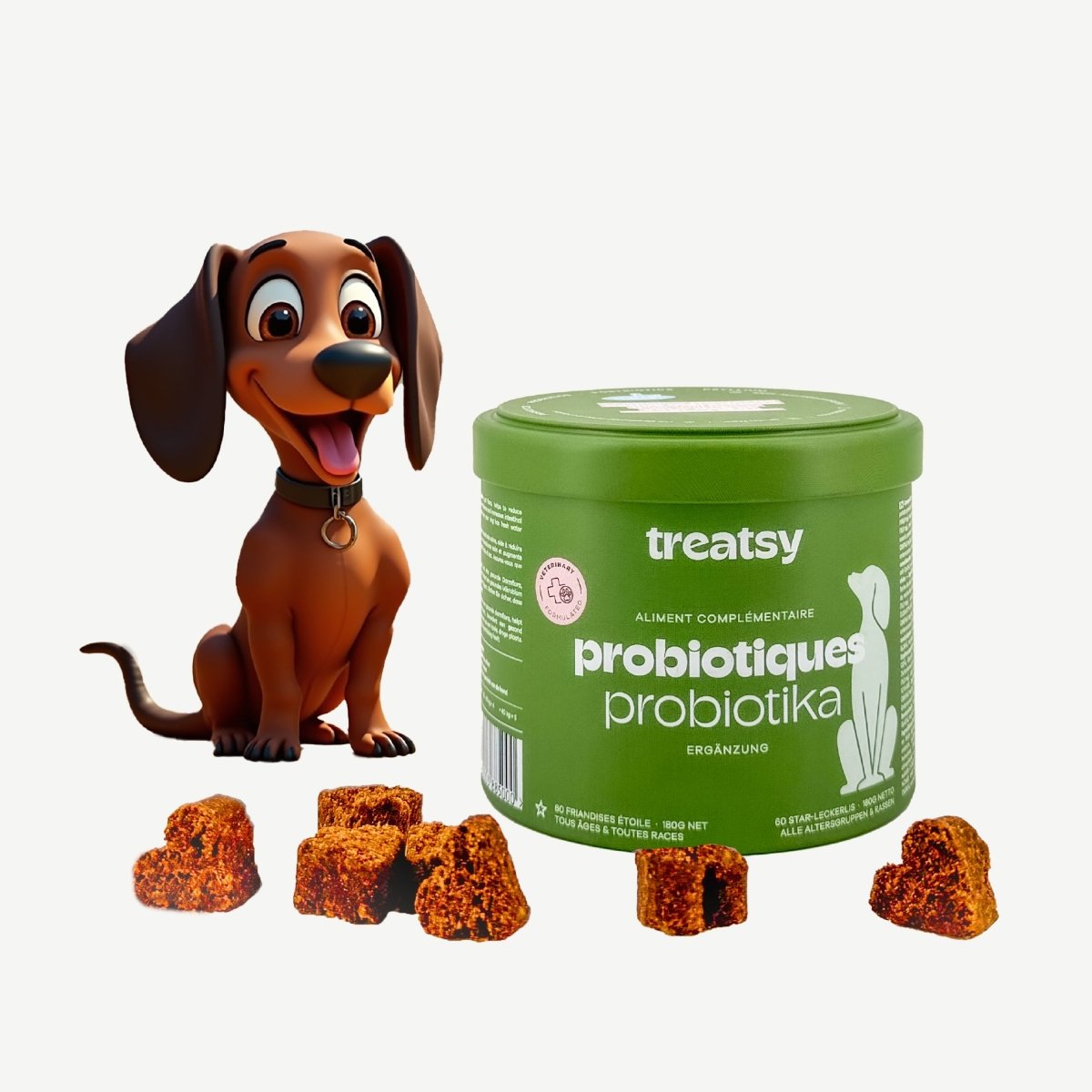 🐶 Treatsy Probiotiques – Compléments appétents pour chiens pour une digestion saine et un microbiote renforcé 🌱💩 - CBF Medical