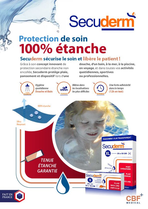 💧 Secuderm - Taille XL (20x50cm) - Pansement Étanche 100% Protecteur 🛡️ - CBF Medical