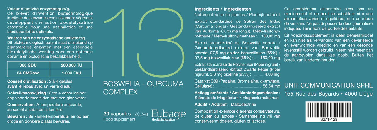 🌿 Eubage 13 Curcuma Complex - Pour un confort optimal ✨ 30 gélules