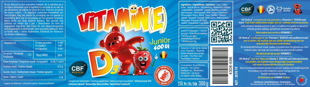 Vitamin D3 Bären - 150 Bären 🌞 Erdbeergeschmack 🍓 - 150 Bären