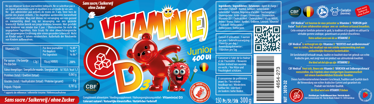 Vitamine D3 Beren - 150 Beren 🌞 Aardbeiensmaak 🍓 - 150 Suikervrije Beren