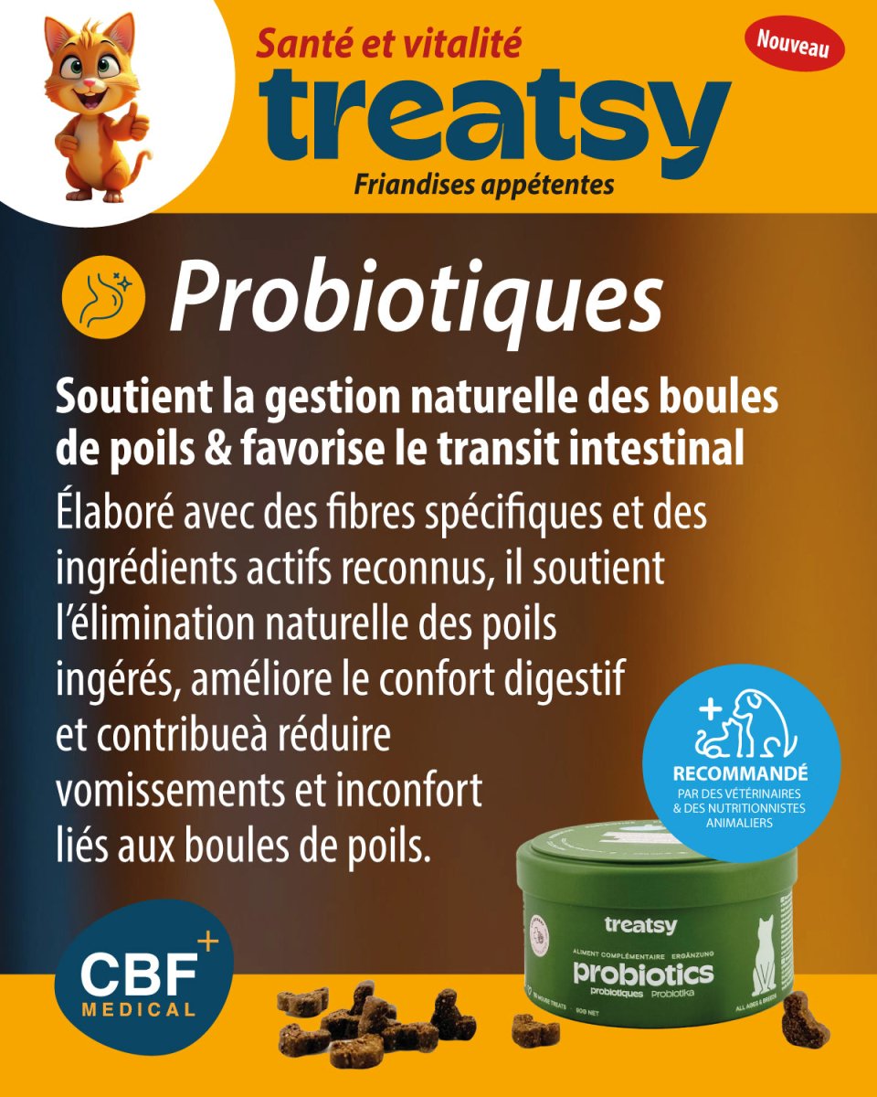 🐱 Treatsy Probiotiques – Compléments appétents pour chats pour une digestion saine et un microbiote renforcé 🌱💩 - CBF Medical