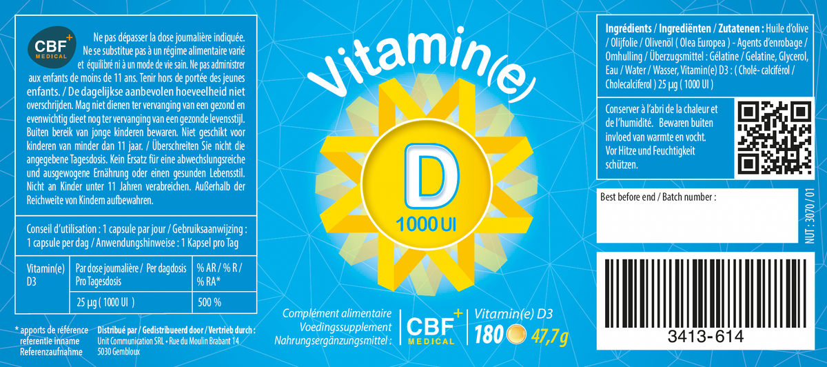 VITAMINE D3 1.000 IU - 180 softgels
