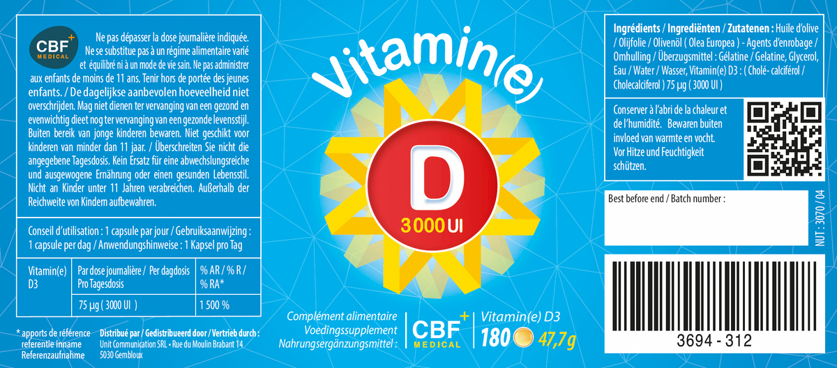 VITAMINE D3 CBF X-FORTE 3.000 IU - 180 softgels