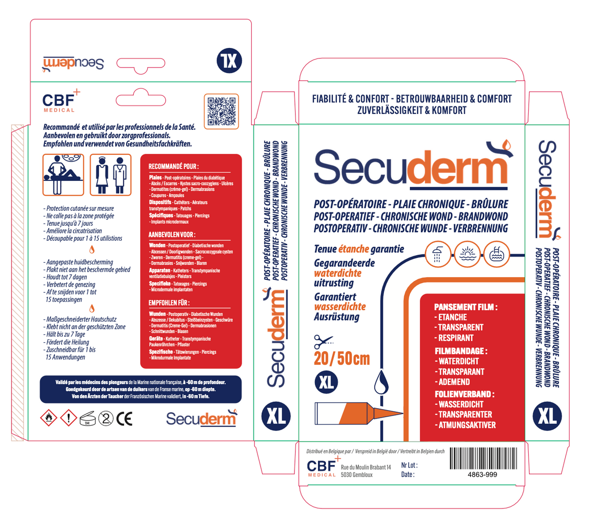 💧 Secuderm – Größe XL (20 x 50 cm) – 100 % schützender, wasserdichter Verband 🛡️