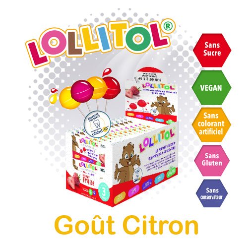 🍋 Lollitol - Sucettes SANS SUCRES au Goût Citron 🍭✨ ( achat minimum de 25 Sucettes ) - CBF Medical