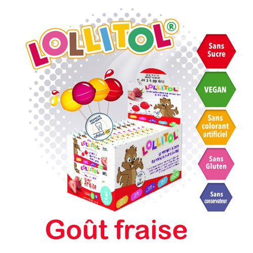 🍓 Lollitol - Sucettes SANS SUCRES au Goût Fraise 🍭✨ ( achat minimum de 25 Sucettes ) - CBF Medical